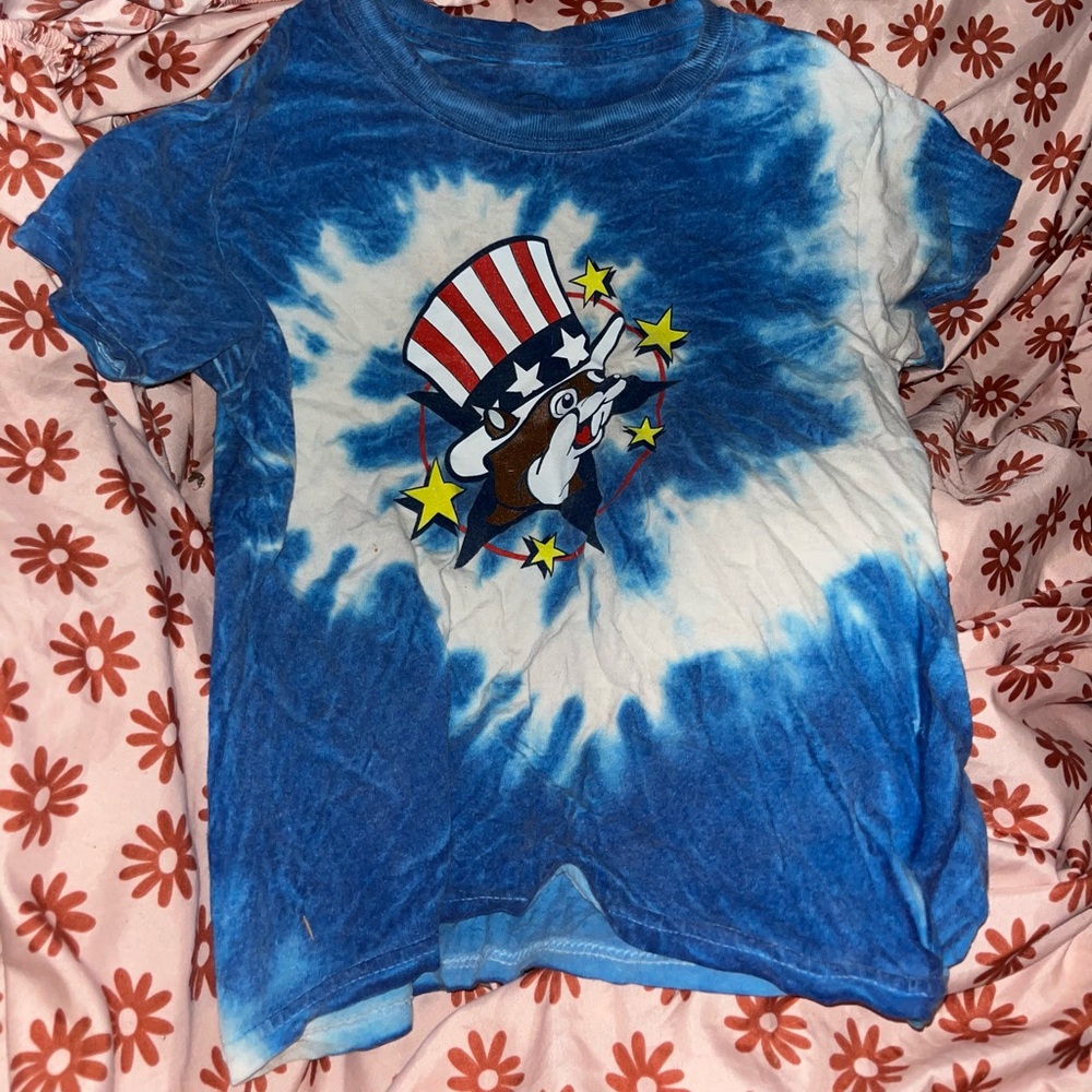 Kids Blue & White Tie-Dye Patriotic Character Short Sleeve Tee